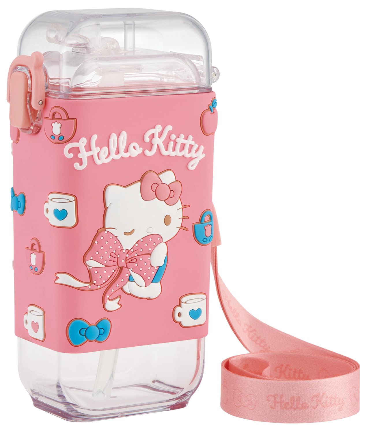 

Skater Square Straw Bottle Water Bottle M 450ml with Cover and Shoulder Strap Sanrio Hello Kitty Big Ribbon Girls One-push PSQ5ST-A