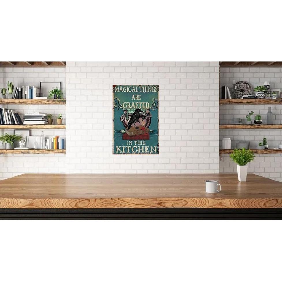Witch Kitchen Decor Poster Tin Sign Crow Magical Things Are Crafted In This Kitchen Vintage Metal Sign For Indoor Farmhouse Coffee Shop Halloween