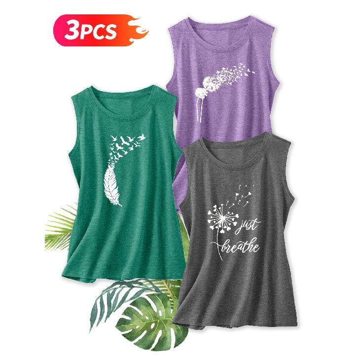 Three-piece Set Elegant Vest for Women Fresh Dandelion Print Round-neck Women's Tank Top Suitable for Spring and Summer Fashionable Commuting