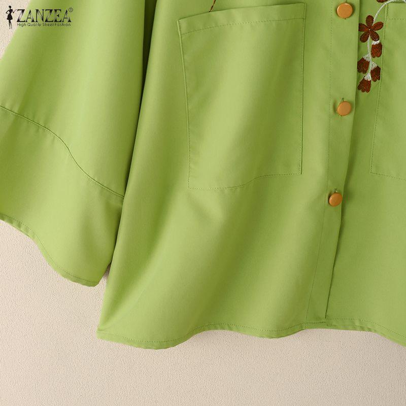 ZANZEA Women Casual Turn Down Collar Loose 3/4 Sleeve Floral Blouse