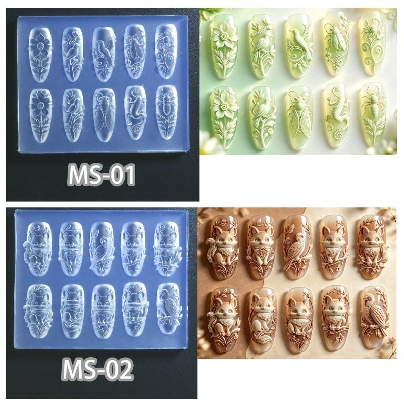 Silicone Nail Art Mold Flexible 3D Embossed Shaping Tool for DIY Nail Decoration, Salon Work and Small Craft Projects