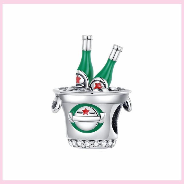 925 Silver Green Color Charms Temperament Cactus Avocado Charm Four Leaf Bead For Bracelet Jewelry Making