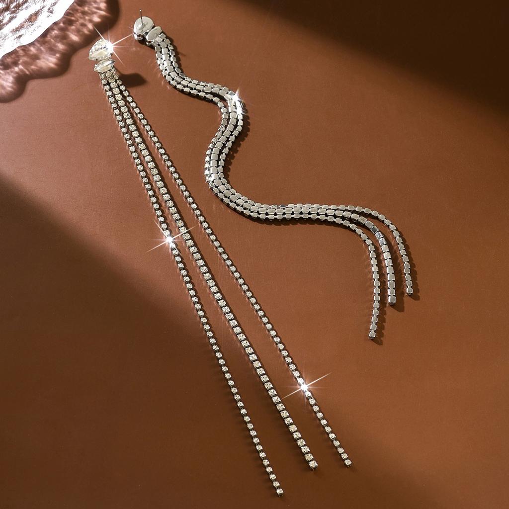 European and American cross-border design, personalized long chain silver earrings, earrings
