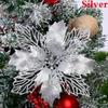 5pcs Christmas Flowers Glitter Fake Flowers Merry Christmas Tree Decorations For Home Gift Xmas Ornament Home Decor Supplies