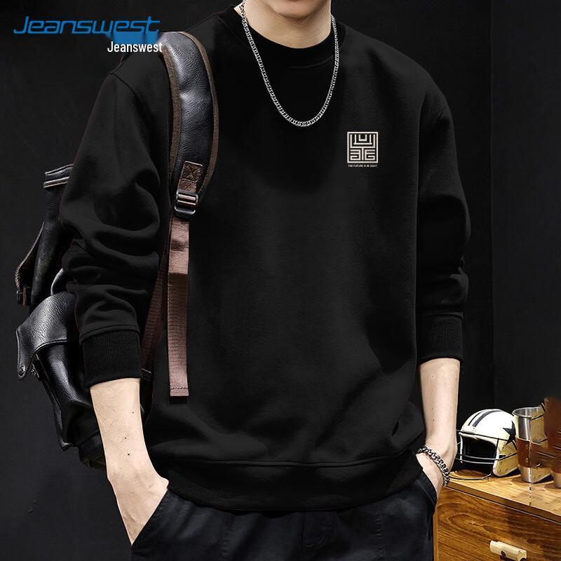 Jeanswest Men's Casual Logo Print Pullover Long Sleeve T-Shirt