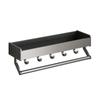 Wall-Mounted Kitchen Storage Rack, Punch-Free, Gun Gray, Knife Holder & Multi-Functional Seasoning Organizer.
