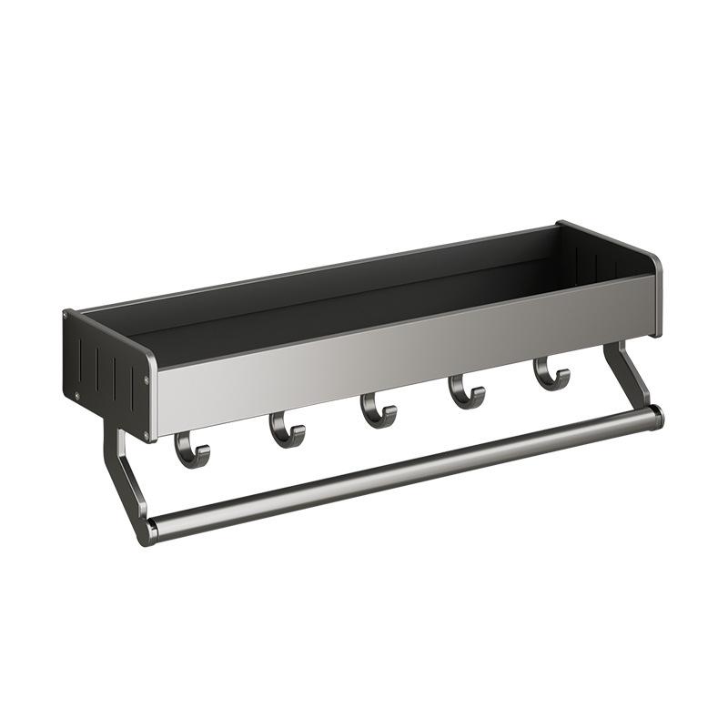 Wall-Mounted Kitchen Storage Rack, Punch-Free, Gun Gray, Knife Holder & Multi-Functional Seasoning Organizer.