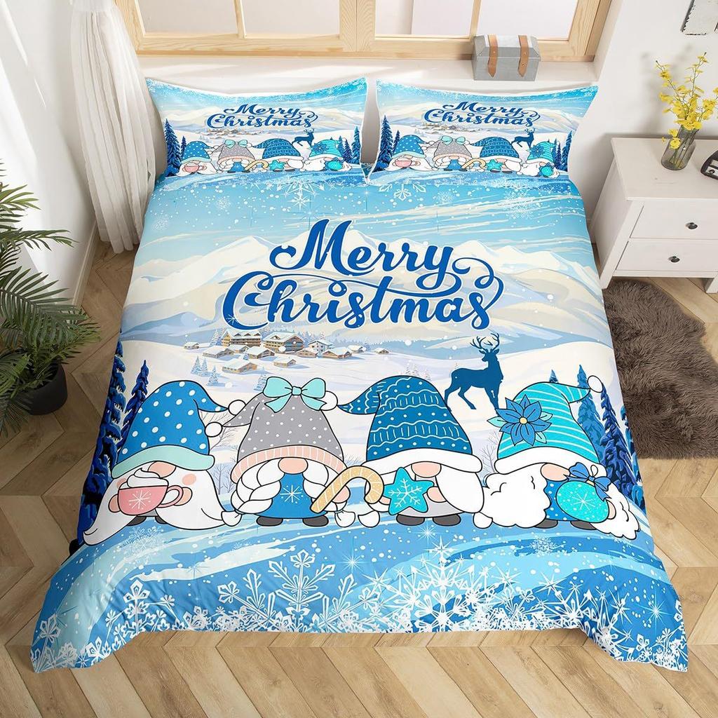 Geometric Grid Christmas Tree Three-Piece Digital Printed Bedding Set Bed Cover