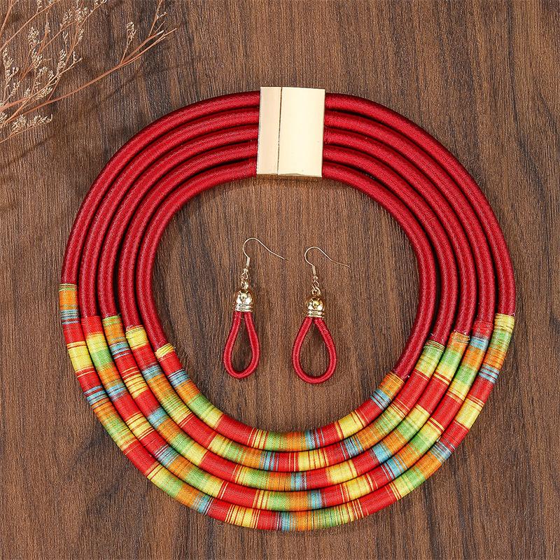 African Jewelry Set for Women Necklace Earrings Multi-layer Woven Choker Bridal Wedding Accessories