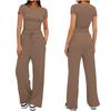 Solid Color Casual Long Sleeve Set Top High Waisted Wide Leg Pants Sportswear