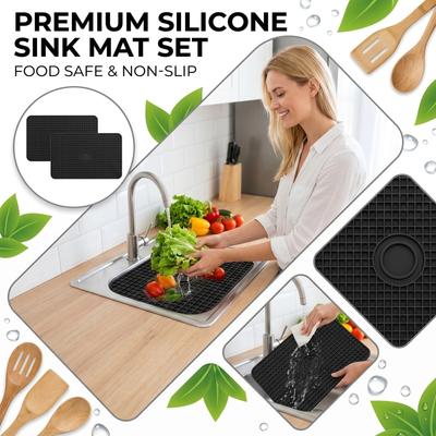 Kitchen Sink Mat Set of 2 Food Grade Rubber Sink Protector Mat Non Slip and Easy To Clean Draining Pad for Kitchen Use