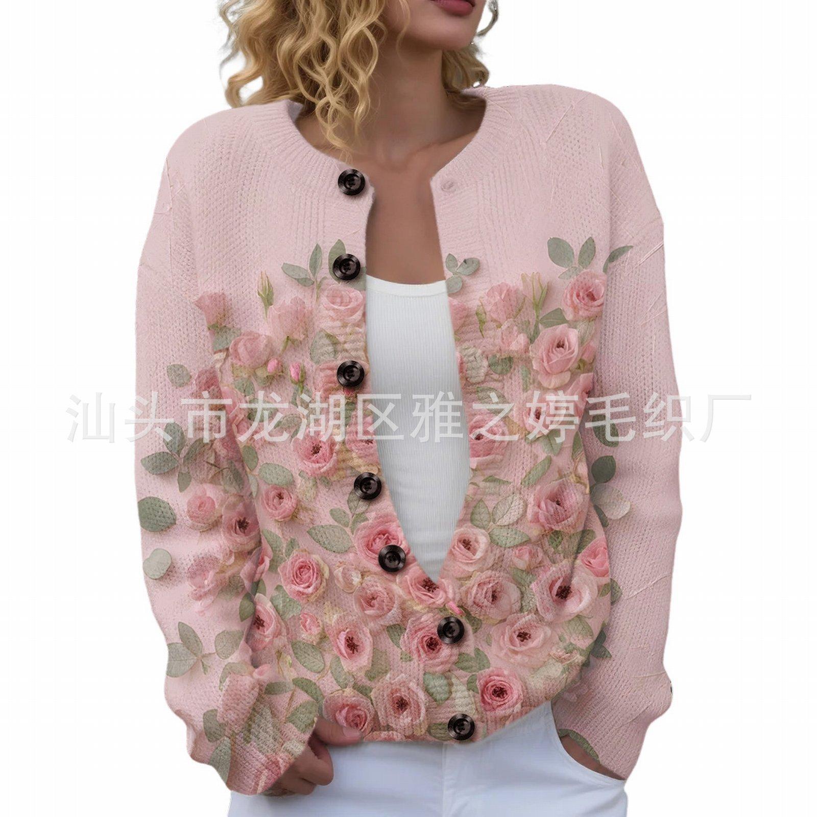JXX-YZH Crew Neck Cardigan 3D Printed Fashion Women s Knitted Jacket Autumn Sweater Hot Selling Sweater S