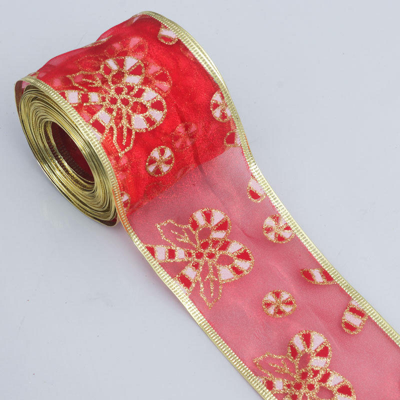 Christmas Glitter Gold Wired Ribbon for Holiday DIY Craft Wedding Tree Topper Xmas Tree Organza Phnom Penh Lock Edge Presents Ribbons