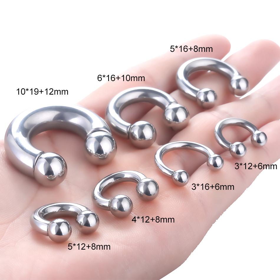1Pc/lot Steel Big Large Size Horseshoe Ring Nose Piercing Ear Expander BCR Hoop Earring Septum 12-00G Male Intimate Body Zircon