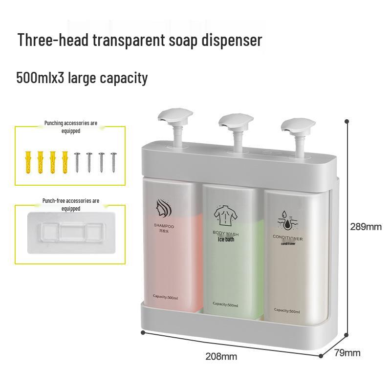 Punch-Free Wall-Mount Soap Dispenser for Shampoo & Shower Gel, Manual Press, Light Luxury Style