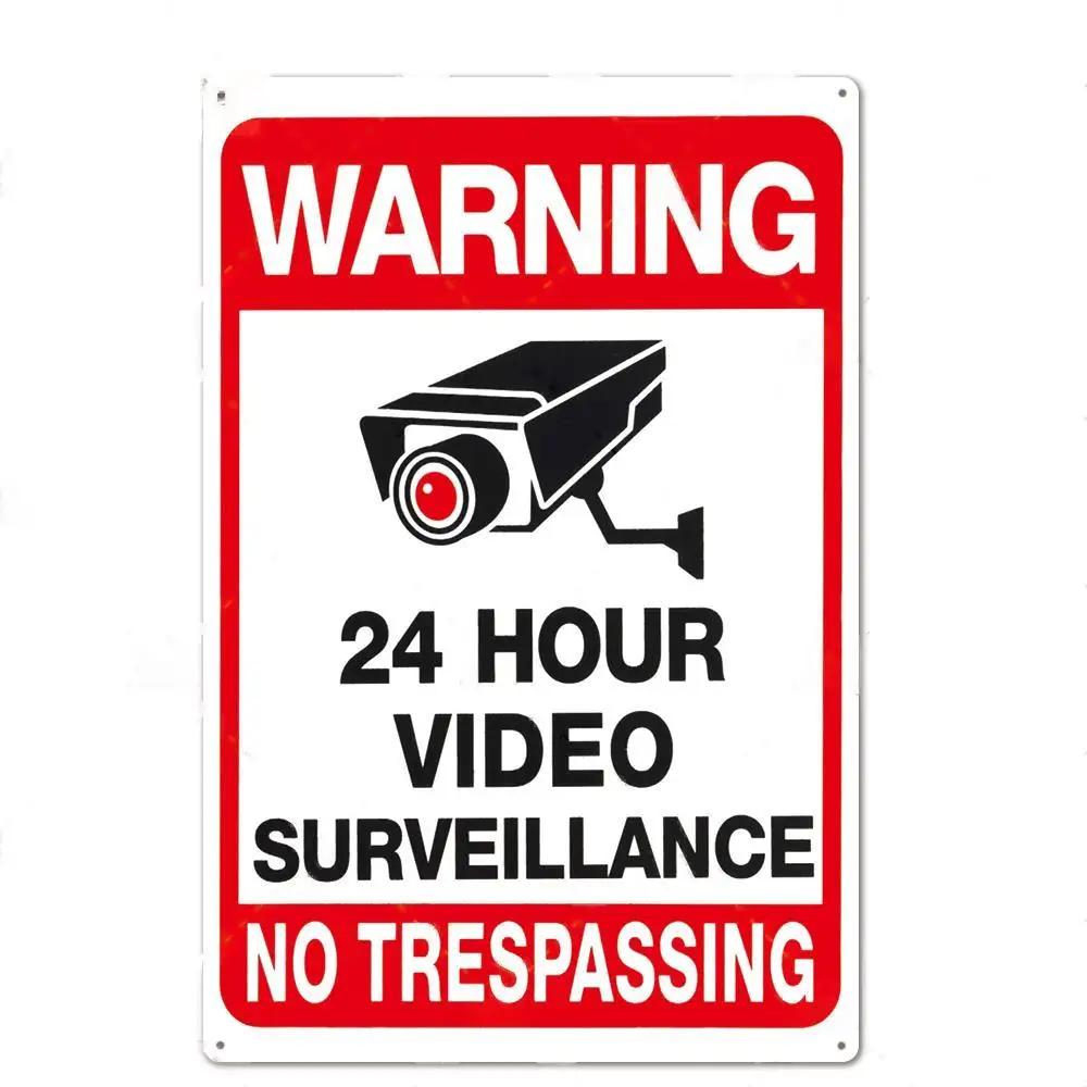 High Definition Tin Sign Private Property No Trespassing H Surveillance Warning Metal Wall Art Decor for Yard Home Security