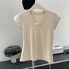 Letní bílé slim fit tričko s krátkým rukávem pro volný čas Dámské slim U-výstřih Kancelářská dáma Tričko Topy Elegantní Jednobarevné Jednoduchá trička Dámské oblečení 24226
