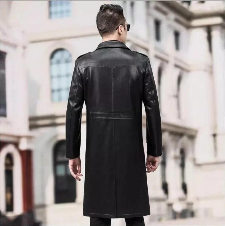 Lambskin Stylish Party Wear Fit Leather Black Genuine Men's Trench Coat Handmade