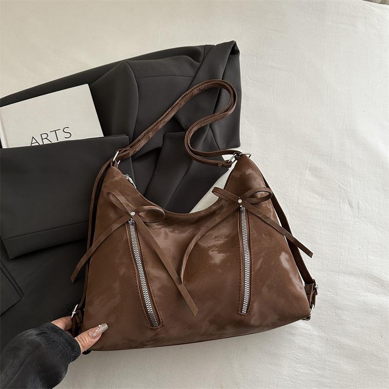 Retro Backpack Soft Leather Tote Bag Bow New Trendy Fashion Casual Large Capacity Shoulder Bag