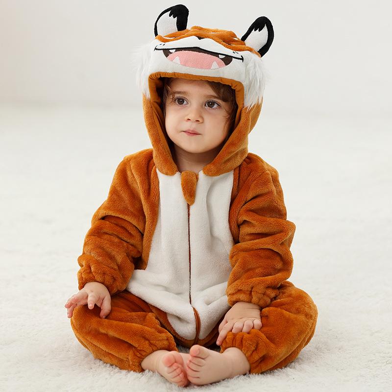 MICHLEY New Autumn and Winter Flannel Climbing Clothes Baby Pajamas Children's Class A Flannel Animal Onesie