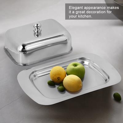 Stainless Steel   Cheese Dish Tray Box Food Storage Dessert Container   with Lid