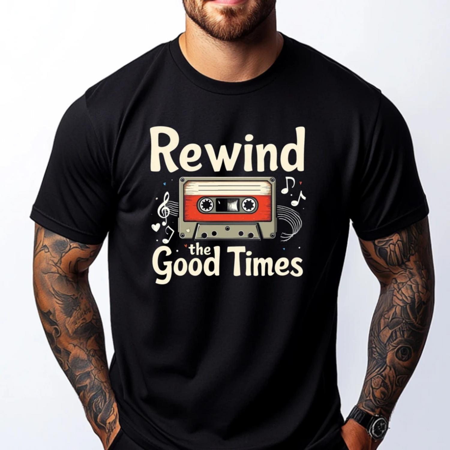 

Rewind The Good Times Cassette Tape Funny Shirt T-Shirts Oversized Mens Clothing 2025 Classic Anime Tops & Tees Character S чёрный