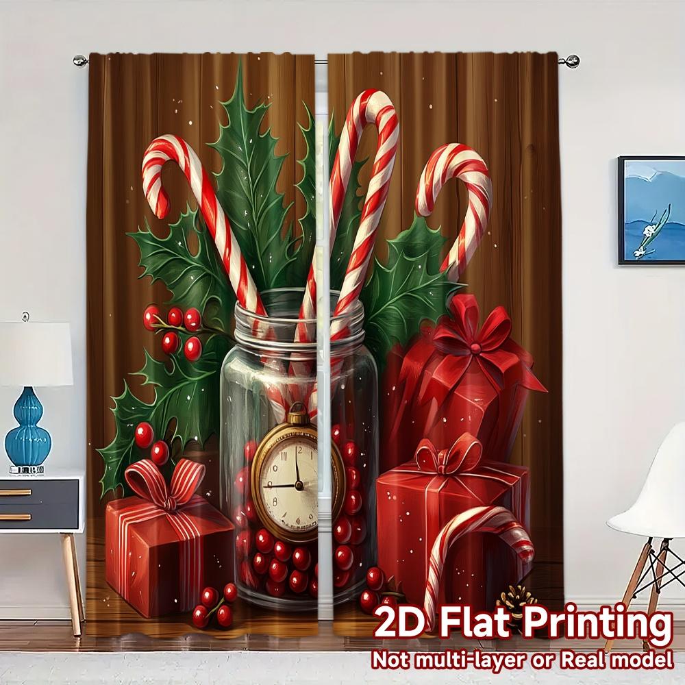 

2pcs,Curtains Christmas Candy Canes Holly Gift (3) Popular Minimalist Curtains Semi-Sheer Curtains Holiday for Living Room, 52.50×116.00 CM 2pcs