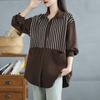 DIMANAF 2025 Übergröße Bluse Langarmhemd Neu Lässig Gestreift Oberteile T-Shirts Vintage Damen Lockeres Hemd Basic Oversize