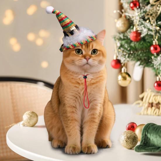 Yousheng Cat Christmas Hat Pet Glittery Golden Xmas Hat Puppy Hat with Feathers for Cats And Small Dogs Photo Prop Festive