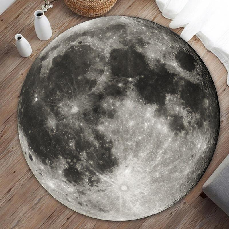 Realistic Earth Globe Moon Surface Starry Sky Round Carpet Mat Rug 3D Cosmic Home Decoration Living Room Bedroom Kids Room