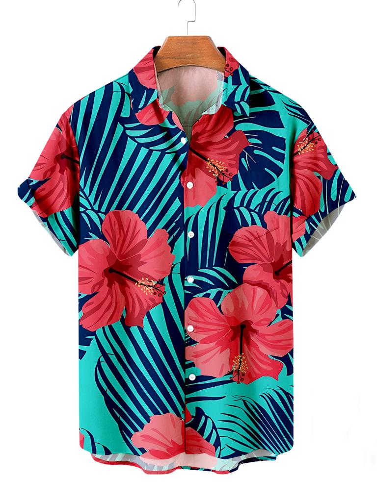 Camicie Hawaiane Floreali Estive da Uomo Camicie Casual a Maniche Corte per le Vacanze Camicie con Colletto e Bottoni Moda Steetwear per Uomo