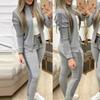 Autumn   Women's Long Sports Leisure Suit - Zipper-Trimmed Patchwork Plaid Set