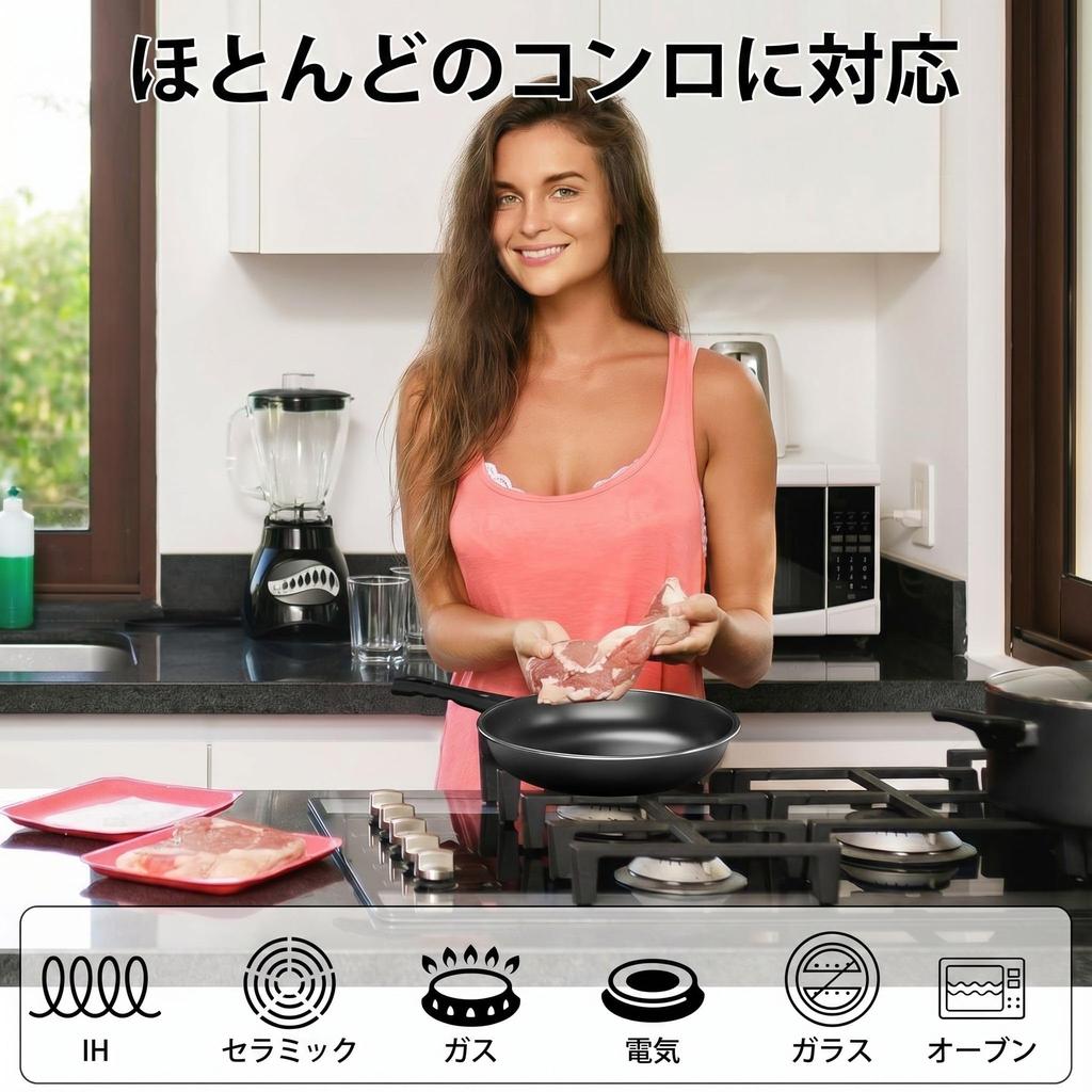 3-Piece Frying Pan Set: Free of harmful substances such as PFOA, compatible with induction and gas stoves, 3-layer marble coating, non-stick and easy