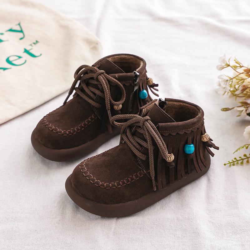 2025 Mädchen Retro-Stil Wildlederstiefel mit Perlenquaste - Herbst/Winter-Kollektion