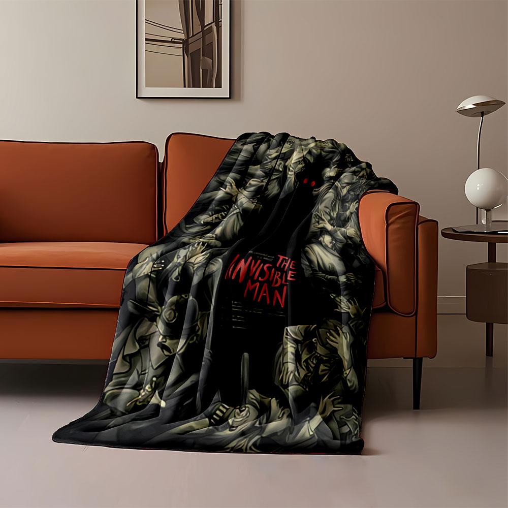 A central black void with red eyes, surrounded by distorted people. for all seasons blanket lunch break throw gift