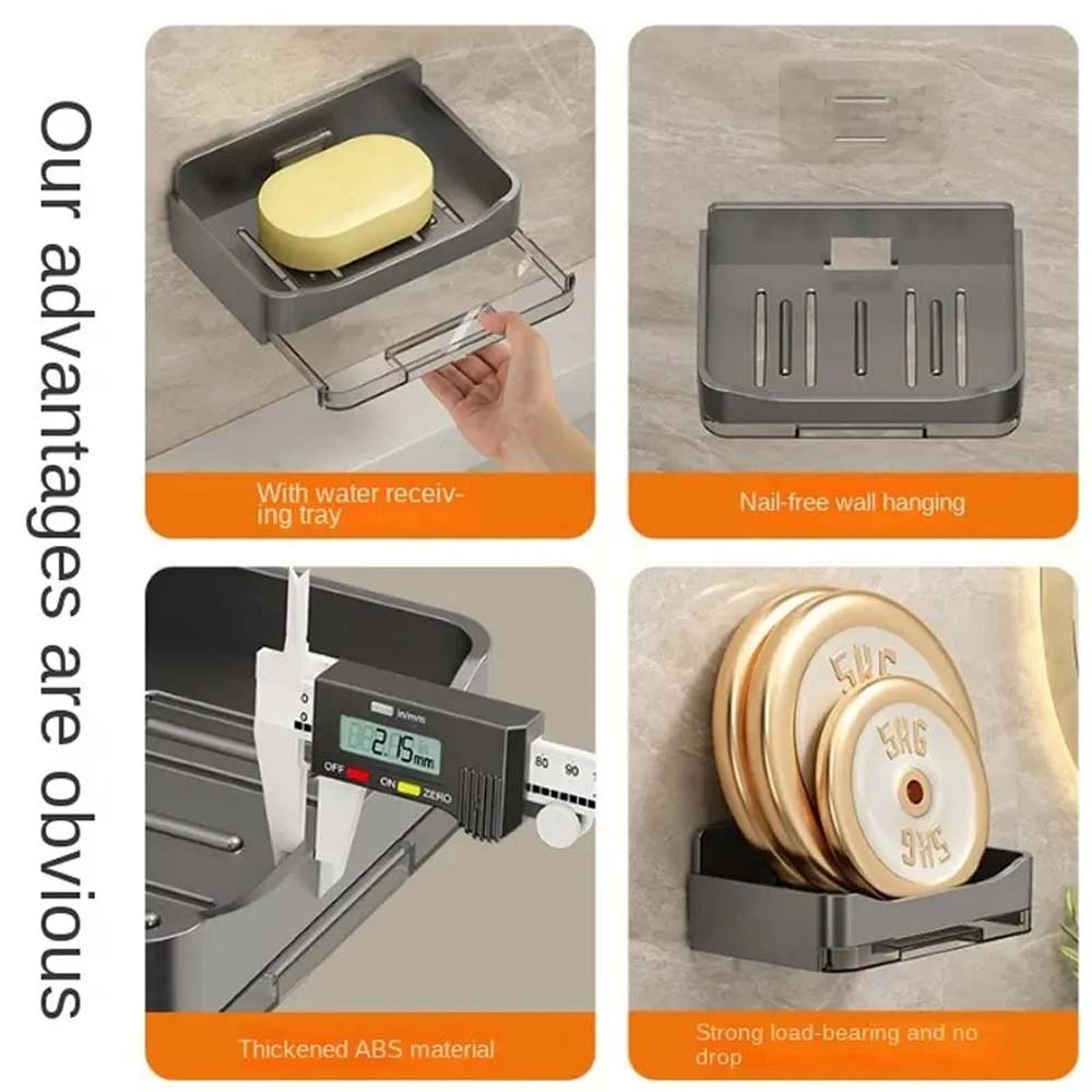 1PC Wall-mounted Perforation-free Soap Box Bathroom Drain Rack Suitable for Bathroom and Kitchen