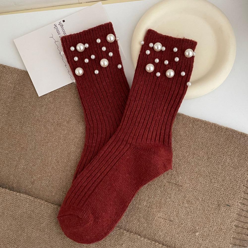 Solid Color Mid-Tube Socks Thicken Women Socks New Warm Socks  Winter