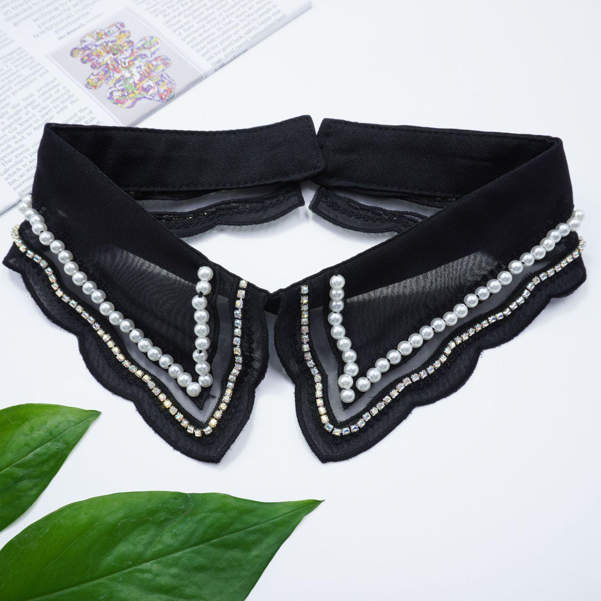 

Высококачественный искусственный воротник из жемчужного шифона, черный темперамент, белая элегантность и мода, Гуанчжоу чёрный