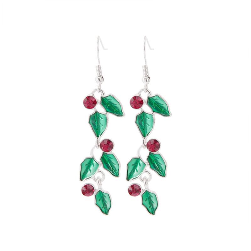 New Trendy Exquisite Christmas Leaf Drop Earrings Hook for Women Simple Rhinestone Earrings Xmas Party Jewelry Gifts