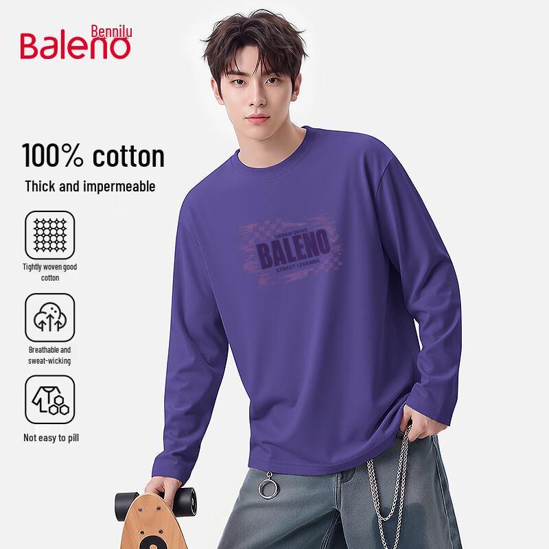 Baleno Men's 220G Pure Cotton Long-Sleeve Crew Neck T-Shirt