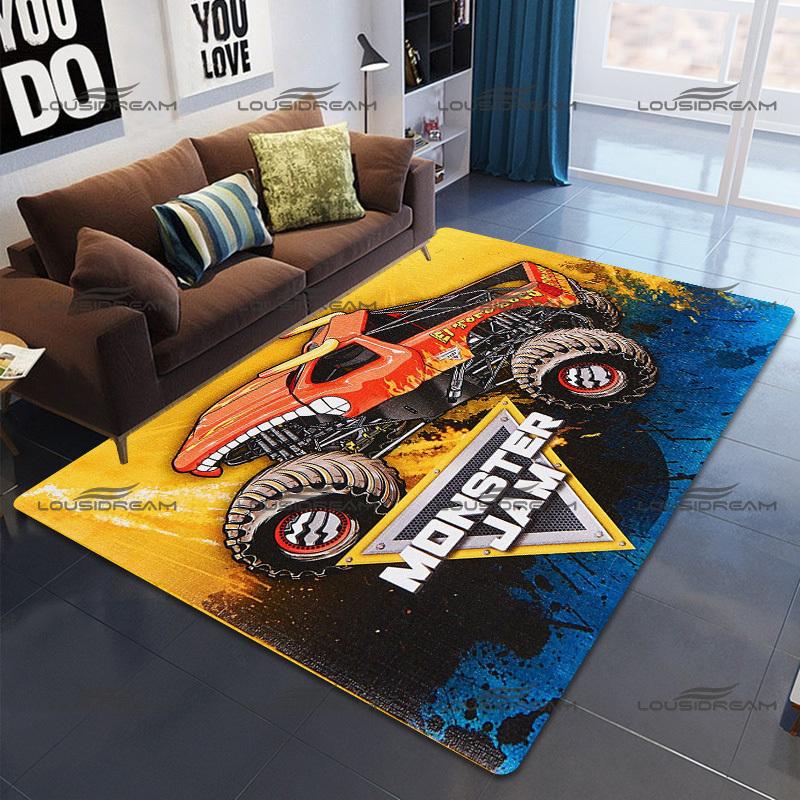 Square Flannel Monster Truck Carpet Thrill Game Monster Jam Decorative Floor Mats Modern Home Living Room Rugs Bedroom Carpet