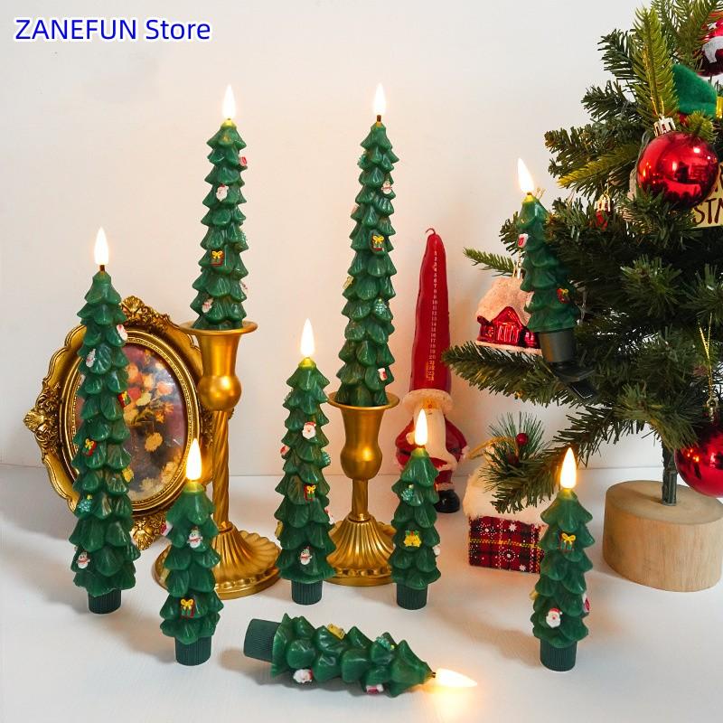 Christmas Tree LED Candles Flameless Green Led Candlesticks with Timer Remote Christmas Tree 3D Flickering LED Flameless Candles