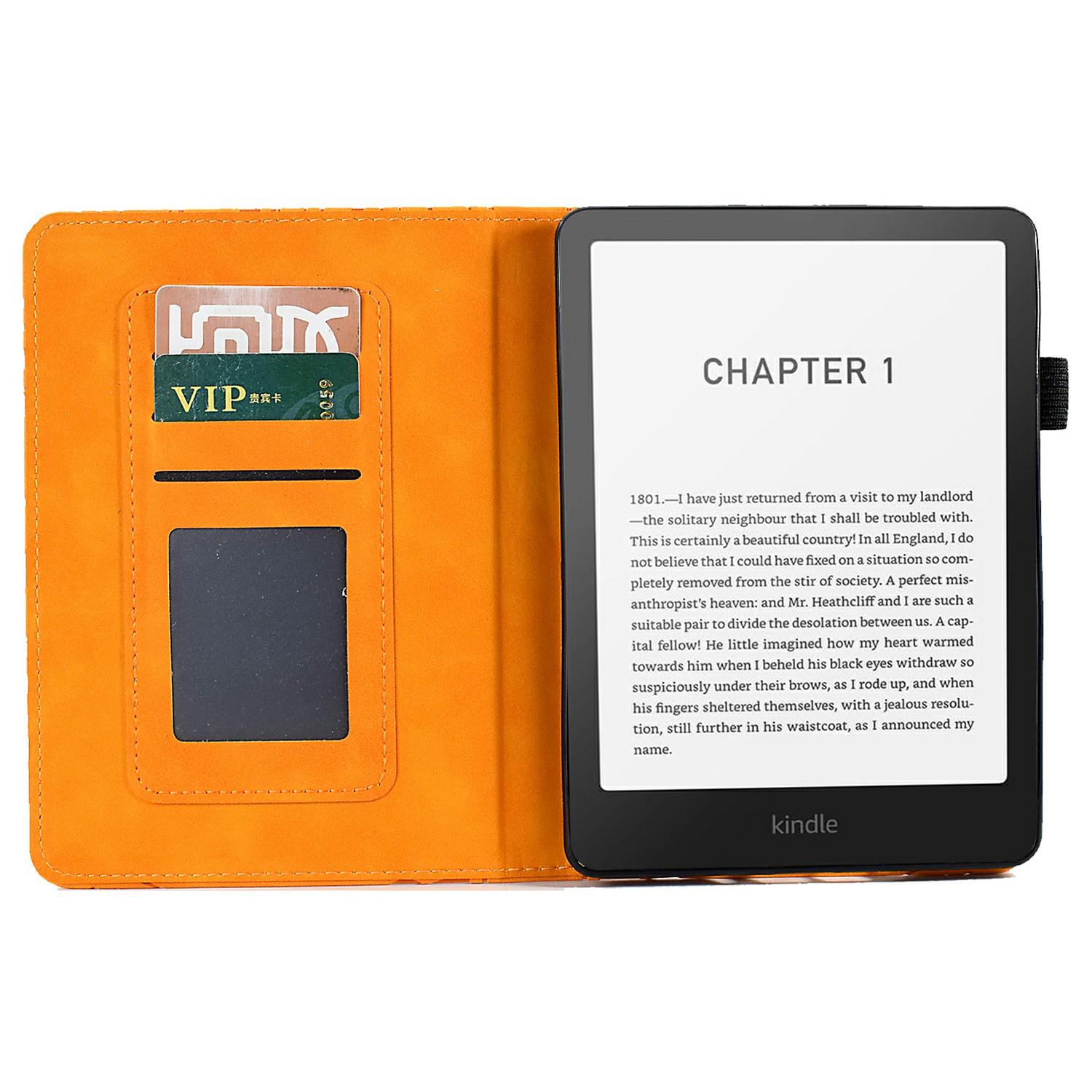 

For Amazon Kindle Paperwhite (2024) Leather Case Tree Pattern Card Slots Stand E-Reader Cover Purple