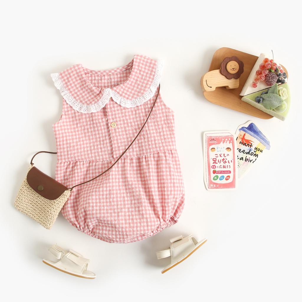 Summer Cotton Baby Bodysuit Newborn Cute Plaid Clothing for Baby Girls Sleeveless Princess Toddler Infant Bodysuits