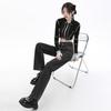 American high street high waist straight jeans women's loose and thin irregular niche Hyunya wide-leg floor pants