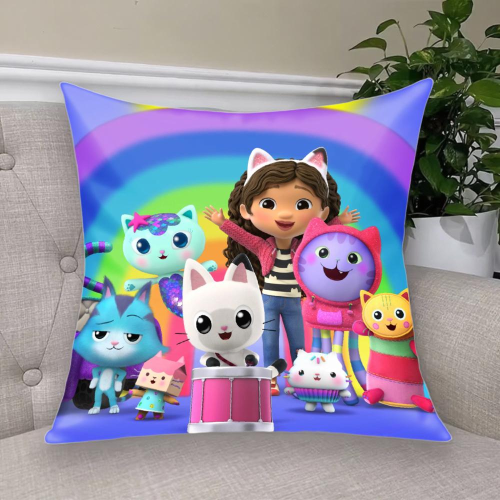 Cartoon Anime Gabby Dollhouse Short Plush Cushion Cover Pillow Case Double-Sided Printing Zipper Closure Sofa Party Home Decor