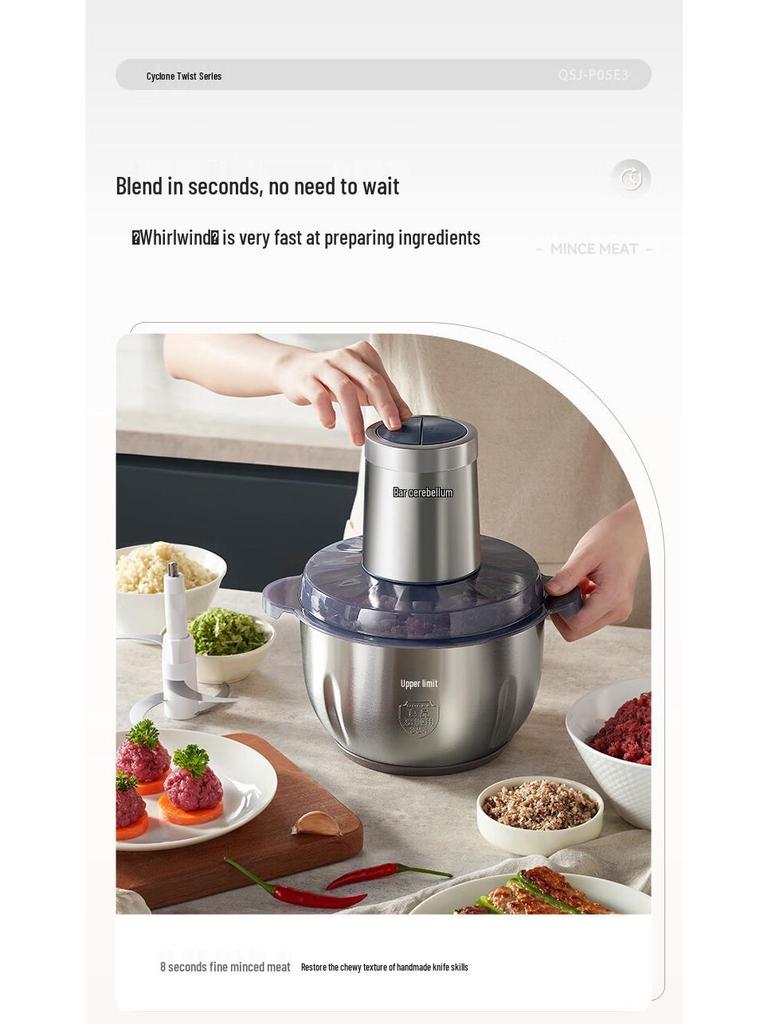 Kleiner Bär Automatischer Elektrischer Fleischwolf für Babynahrung & Gewürze, Multifunktionaler Edelstahl-Zerkleinerer