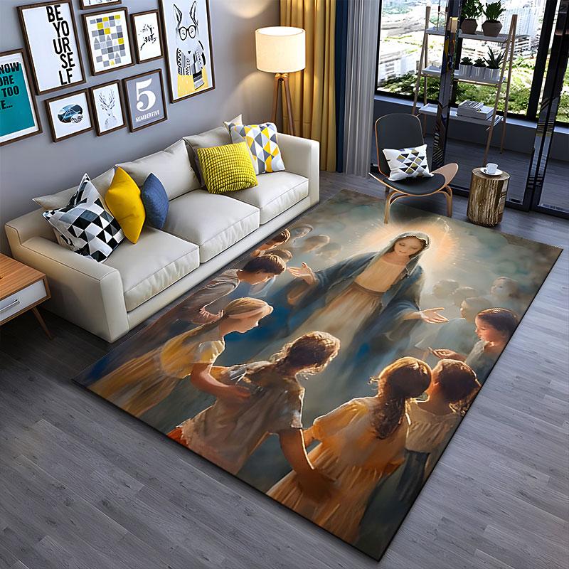 Holy Mary with Children Scene suitable as a non-slip mat for the living room or bedroom sofa