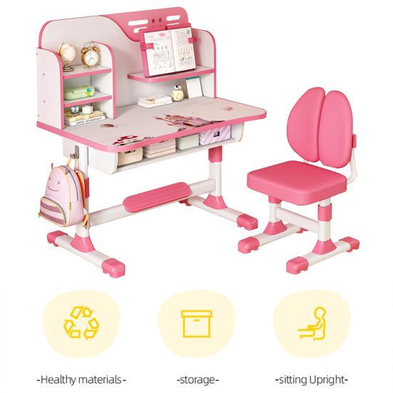 Ergonomic Desk Chair 2Pcs/Set Premium Kids Study Set, Height Adjustable Children School Table Set with Astronaut Pattern, Large Writing Board,