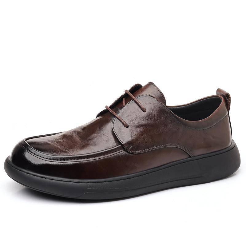 New Top Layer Cowhide Men's Casual Shoes with Thick Leather Sole and Wide Feet Fashionable and Trendy Single Shoes for Men One-piece Dropshipping